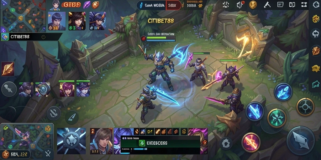 Screenshot CITIBET88 menampilkan aksi seru dalam pertarungan MOBA.
