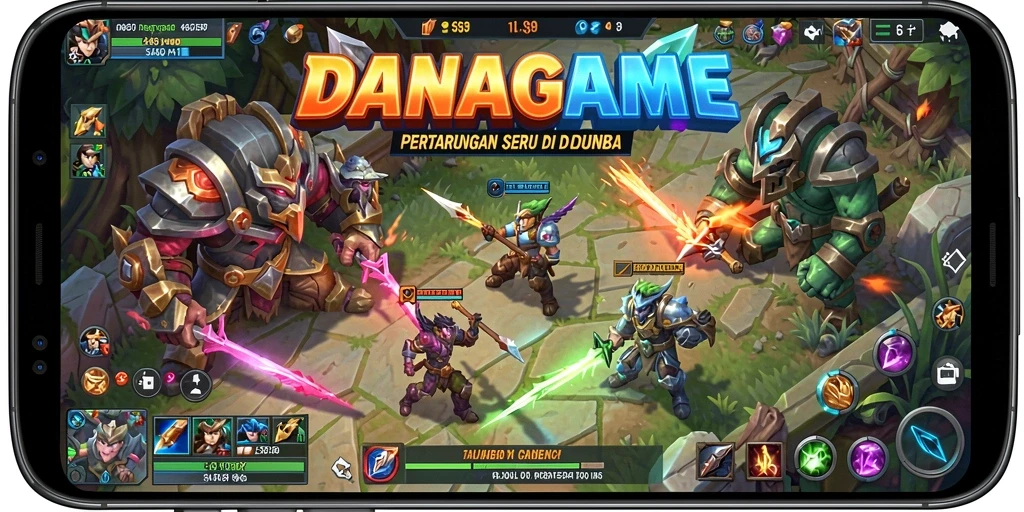Tampilan gameplay seru dari DANAGAME dalam pertempuran MOBA.
