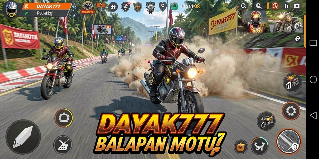 Tampilan gameplay seru dari DAYAK777 dengan aksi balapan motor yang menegangkan.