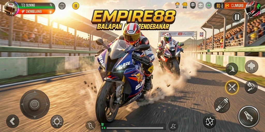 Screenshot gameplay EMPIRE88 menampilkan balapan motor yang seru dan mendebarkan.
