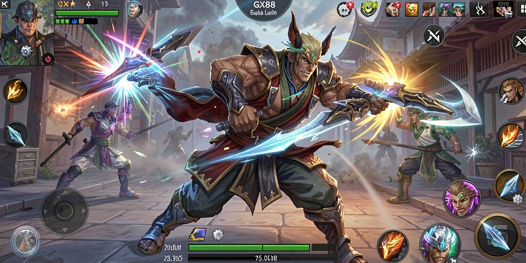 Screenshot GX88 menampilkan aksi pertarungan yang mendebarkan dan karakter yang beragam.