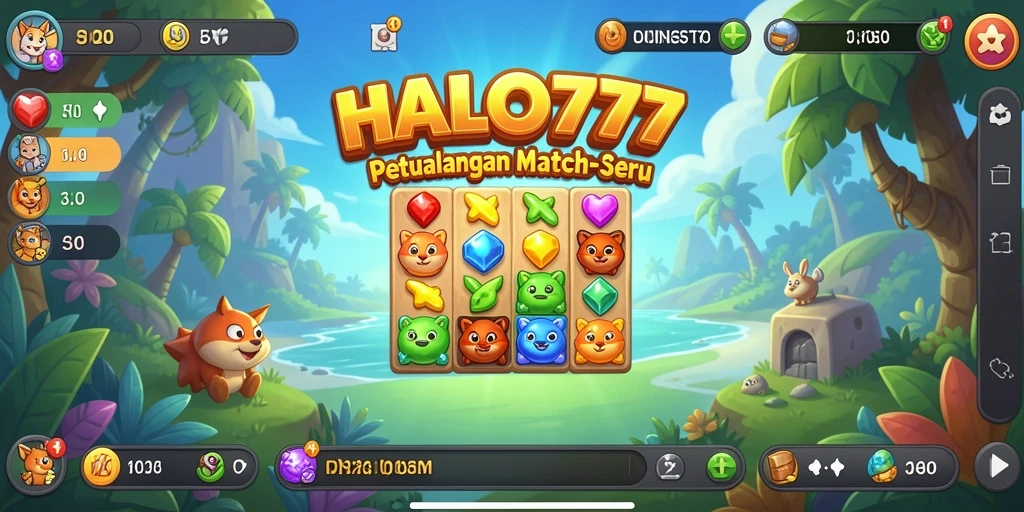 Tampilan gameplay HALO777 dengan grafis Match-3 yang memukau.