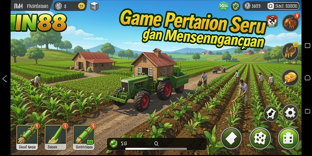 Screenshot gameplay IN88 menampilkan lahan pertanian yang subur dengan tanaman beraneka ragam.