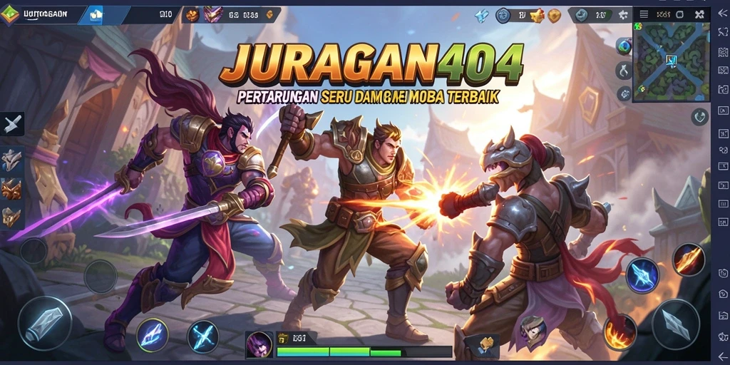 Tangkapan layar menunjukkan pertarungan epik dalam JURAGAN404 dengan karakter yang beraksi.