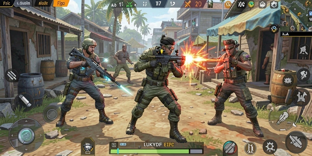 Tampilan gameplay LUCKYDF menampilkan aksi Battle Royale yang menegangkan.