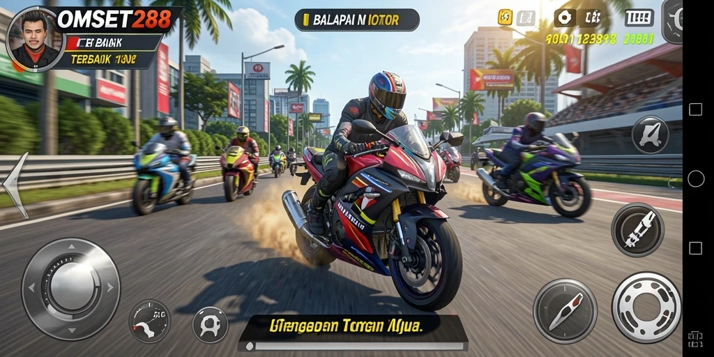 Gameplay balapan motor yang mendebarkan di OMSET288.