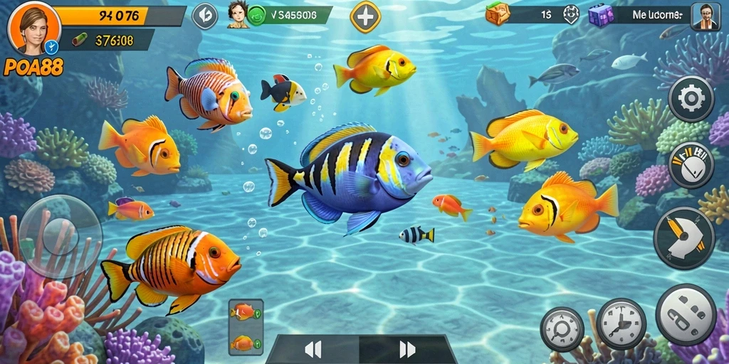 Screenshot POA88 menampilkan aksi menembak ikan yang seru dan dinamis.