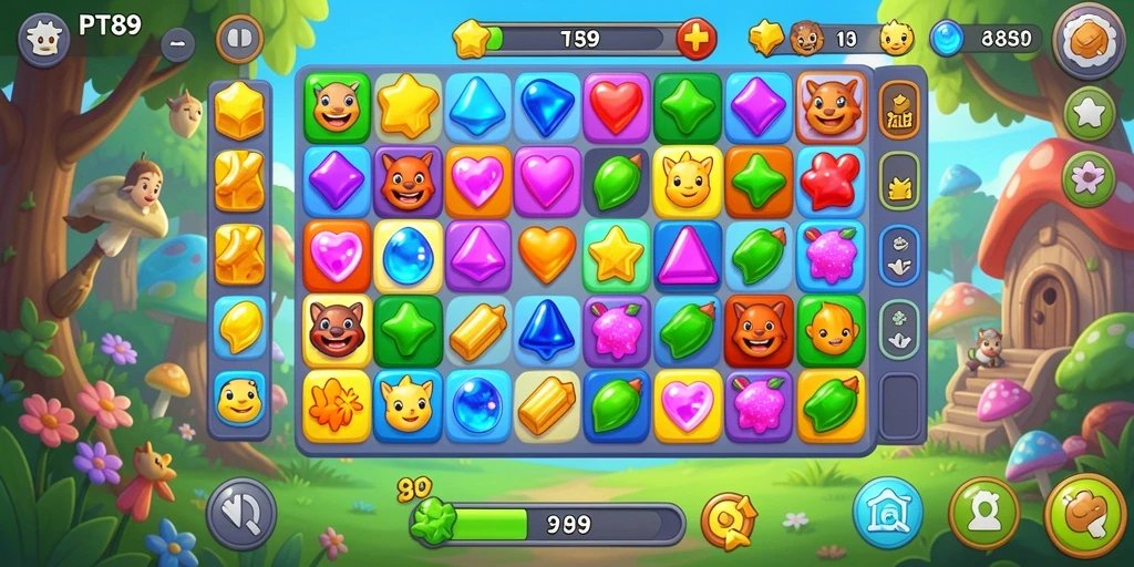 Tampilan permainan PT89 yang menampilkan gameplay seru Match-3.