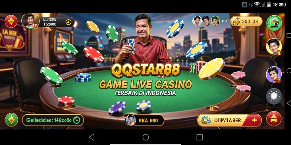 Screenshot QQSTAR88 menampilkan dealer langsung dalam permainan Live Casino.
