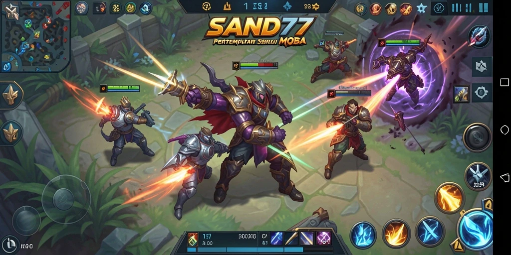 Tampilan gameplay menarik dari SAND77 saat bertarung di arena MOBA.