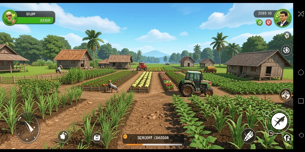 Screenshot gameplay SERURP yang menggambarkan aktivitas bercocok tanam.