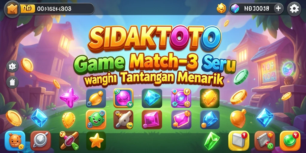 Screenshot gameplay <strong>SIDAKTOTO</strong> yang menampilkan tantangan Match-3 yang seru.